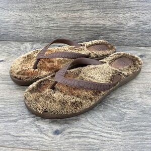 Ugg Women's Thong Sandals Faux Fur  Sherpa Lined Size 9 Brown
